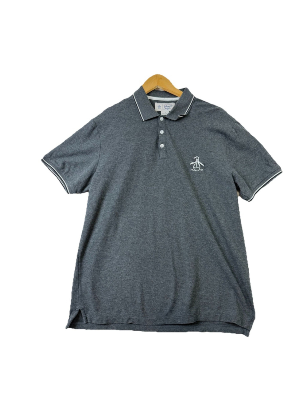 Original Penguin Mens Polo Shirt L Black Tipped Short Sleeve Golf Big Logo
